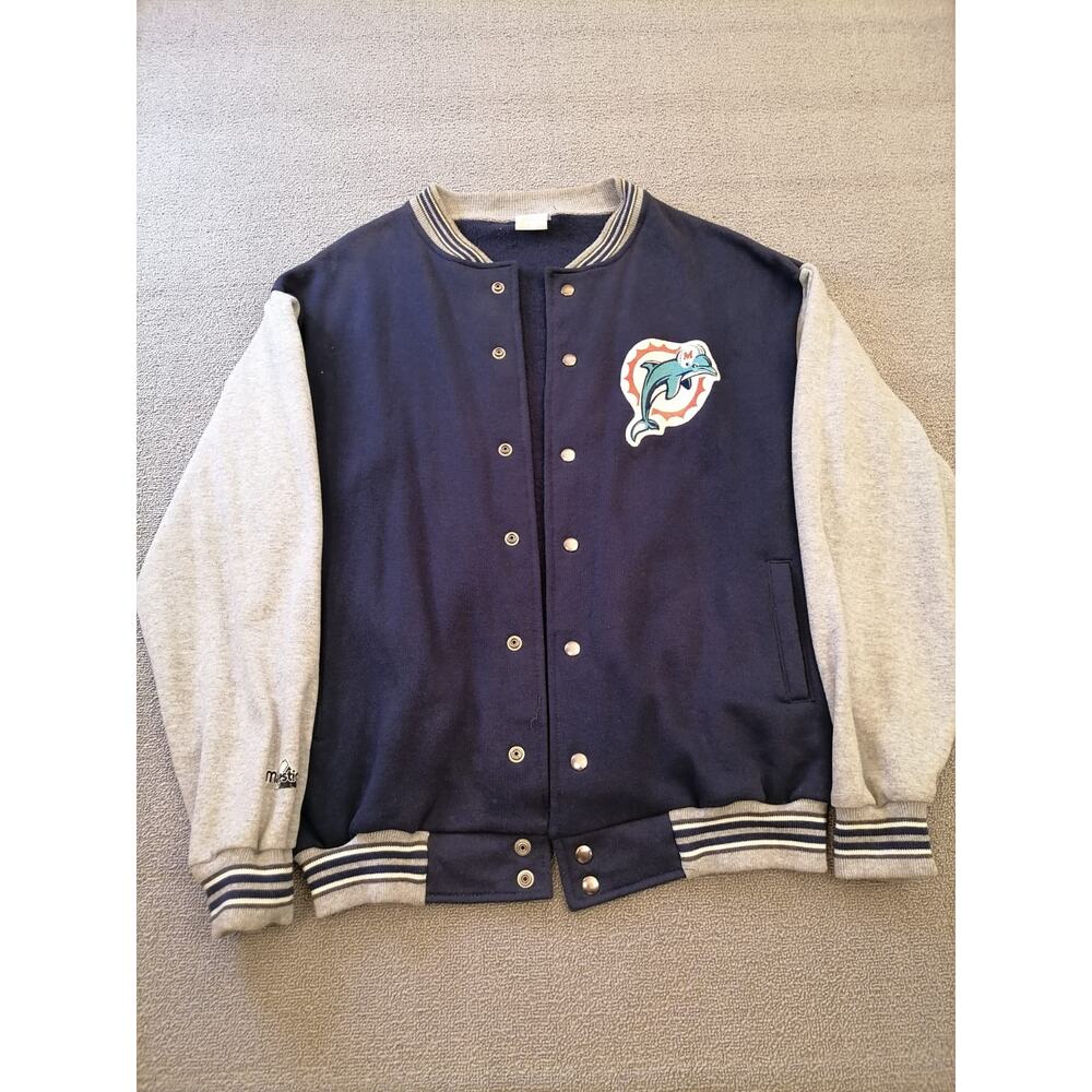 Vintage Majestic Male L Miami Dolphins Blue Gray Varsity Jacket NFL‎ Fan Apparel